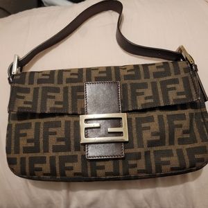 FENDI Zucca Baguette Shoulder Bag Brown Authentic